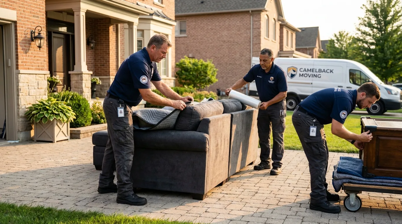 Large estate moving crew wrapping furniture in Sherman, TX