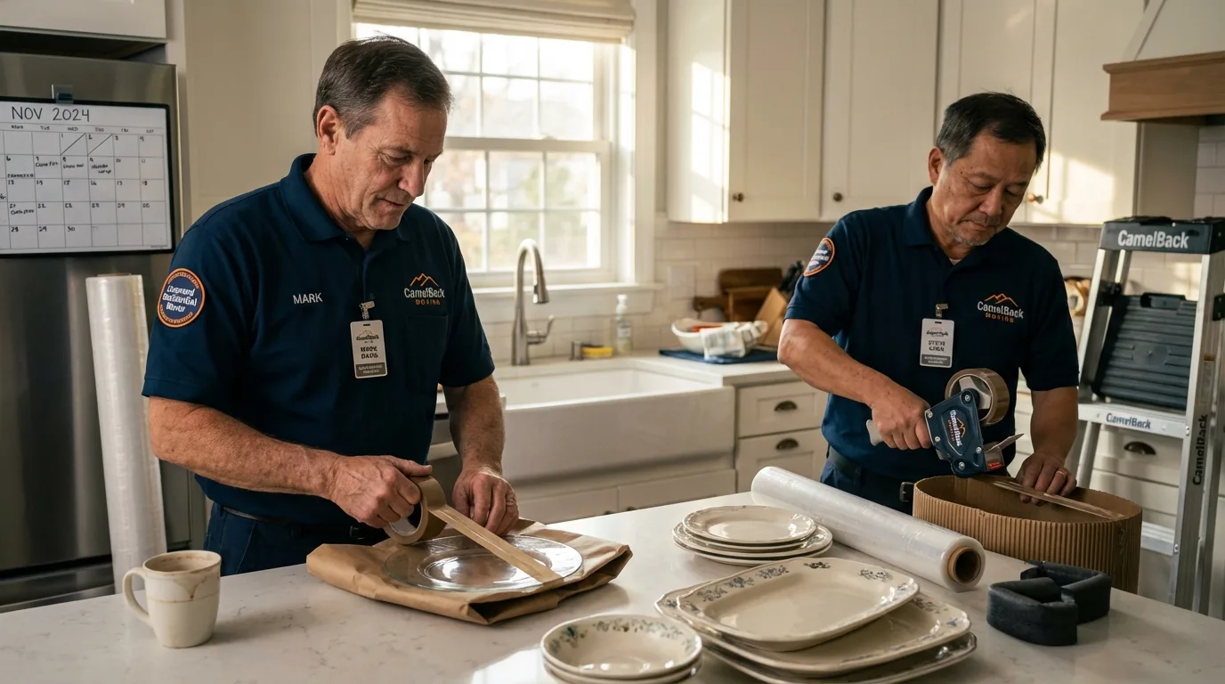 Professional crew packing kitchen dishware in Sherman, TX